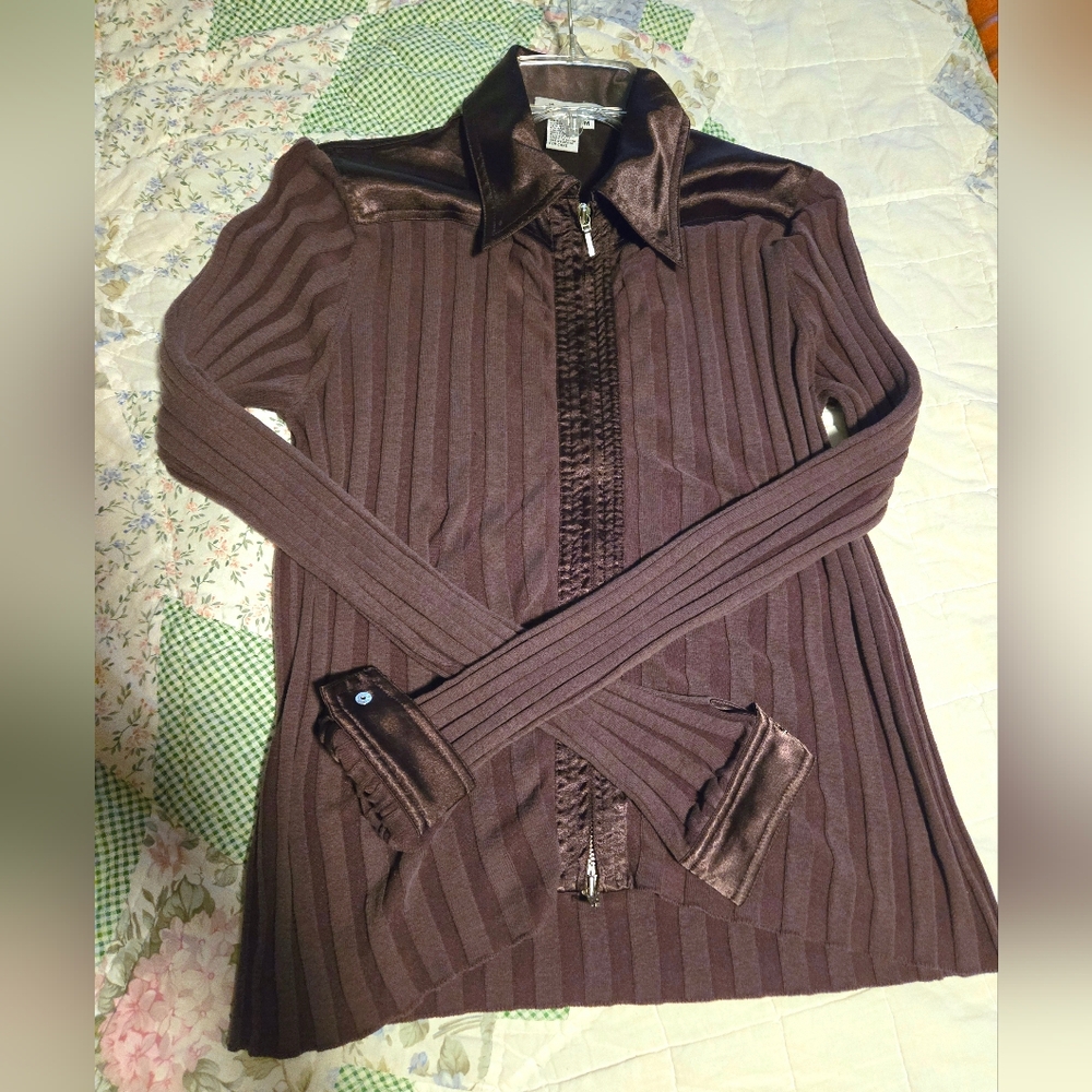 CAbi Brown Ribbed Blouse